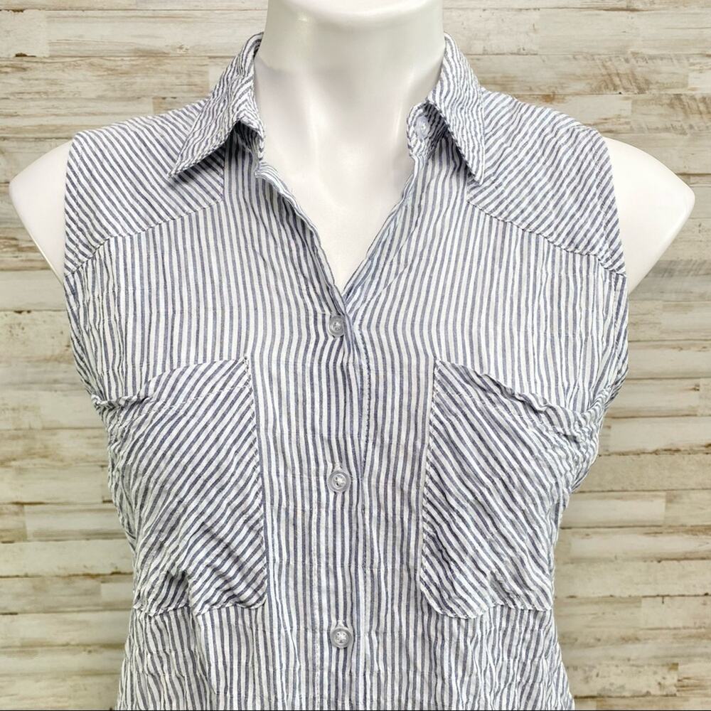 Anthro Drew Striped Top Womens Size S Blue Gray Crinkle Front Knit Back - Picture 4 of 15